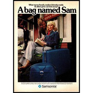1974 Samsonite Suitcase Luggage Vintage Print Ad Train Station Blonde Wall Art